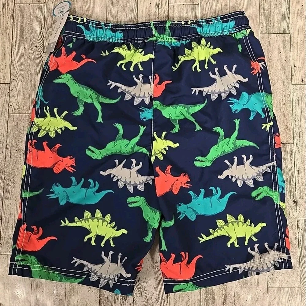 Carters Swim Trunks 12 Dinosaur T-Rex Stegosaurus Mesh Lining Blue UPF 50+ NEW